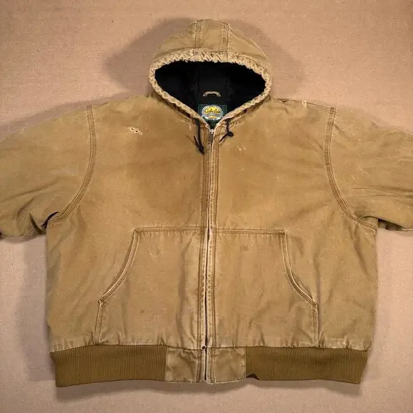 Vintage Cabela's Outdoor Tan Brown Duck Work Carhartt Style Coat W/ Hood 3XL - Picture 2 of 8